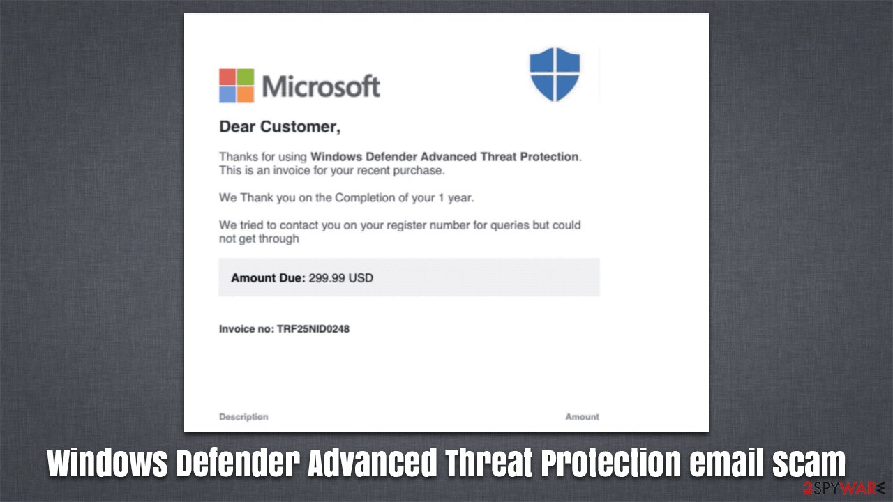 Remove Windows Defender Advanced Threat Protection email scam (fake