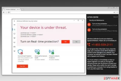 Screenshot of “Windows Defender Security Center” scam