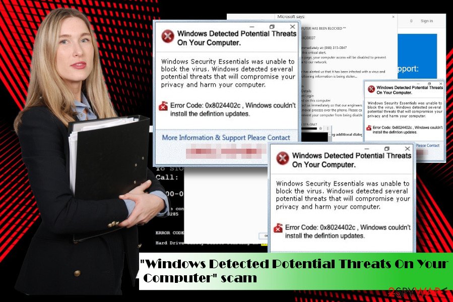 "Windows Detected Potential Threats On Your Computer" pop-ups