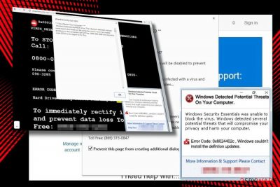 Showing "Windows Detected Potential Threats On Your Computer" scam 