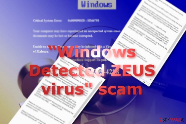 The image displaying Windows Detected ZEUS scam messages