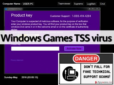 Windows Games TSS malware locks the computer screen and urges to call a fake tech support number