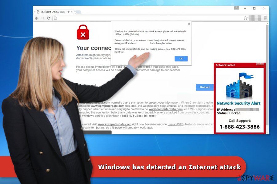 The image of "Windows has detected an Internet attack" Tech support scam