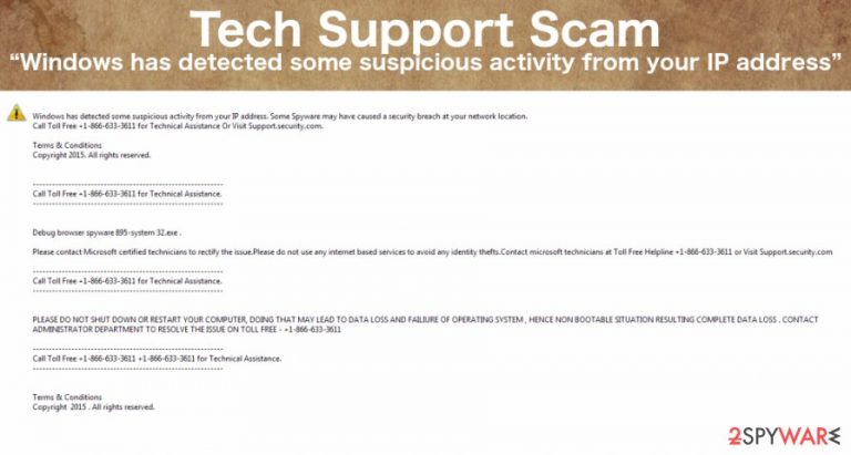 “Windows has detected some suspicious activity from your IP address” virus scam