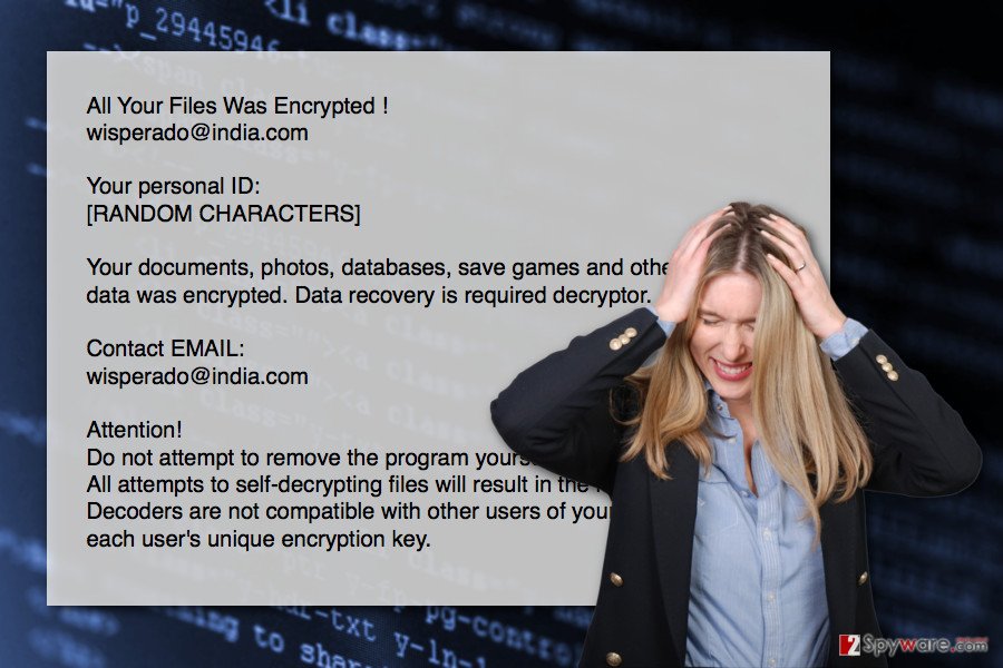 The image of Wisperado@india.com ransomware The image of Wisperado@india.com ransomware