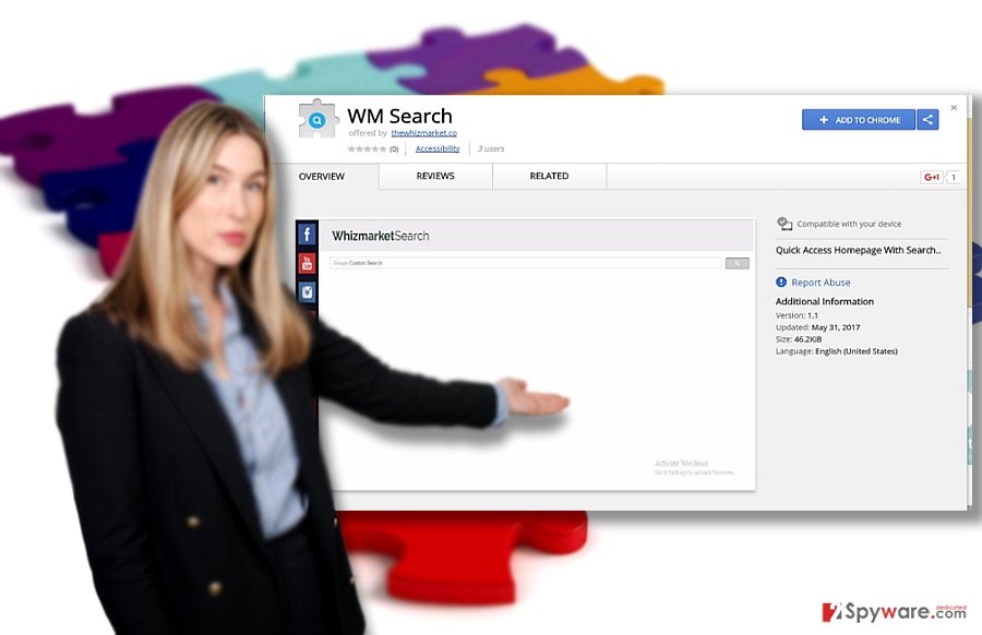 The demonstration of WhizMarket Search search tool and WM Search browser plug-in