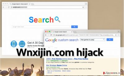 Screenshot of Wnxijin.com and its sponsored search results