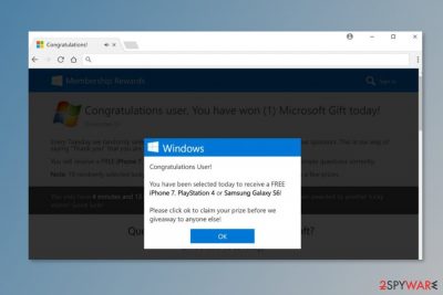 Screenshot of “You have won (1) Microsoft Gift today” scam