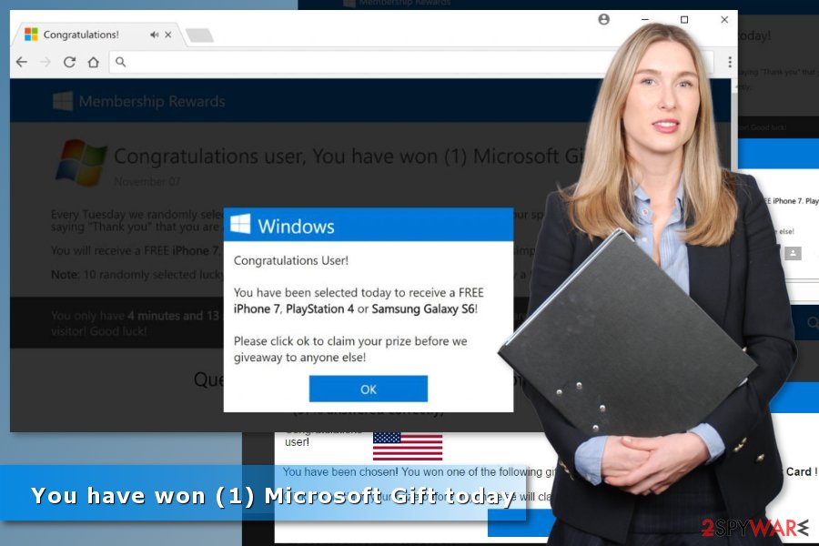 Images of “You have won (1) Microsoft Gift today” survey scam