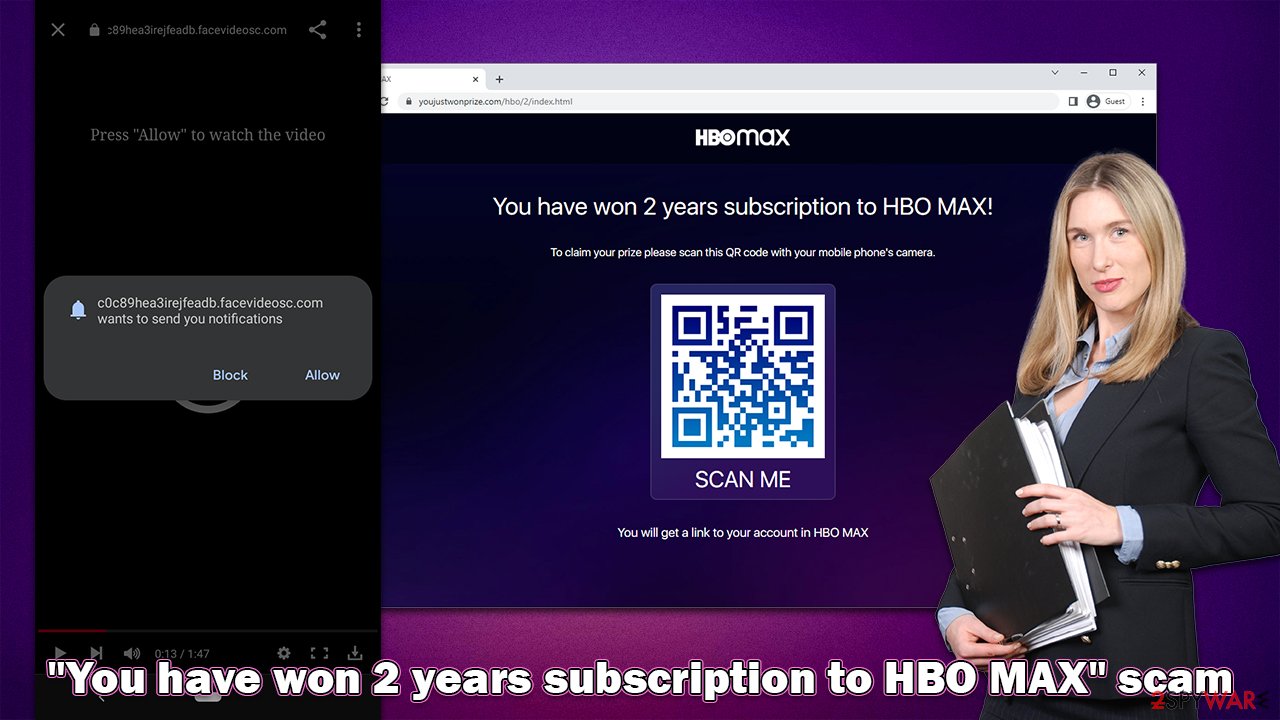 "You have won 2 years subscription to HBO MAX" fake