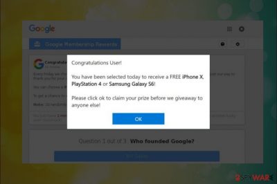 Printscreen of "You Have Won A Google Gift" lock screen