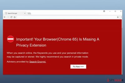 Screenshot of "Your Browser(Chrome 65) Is Missing A Privacy Extension" scam