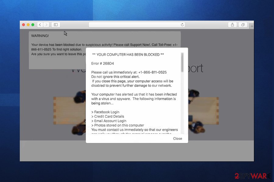 Screenshot of YOUR DEVICE HAS BEEN BLOCKED Mac scam