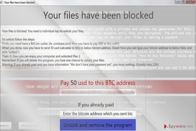 The screenshot of Your files have been blocked virus