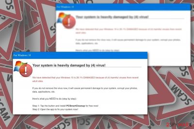 The main page of "Your system is heavily damaged by (4) virus!" scam