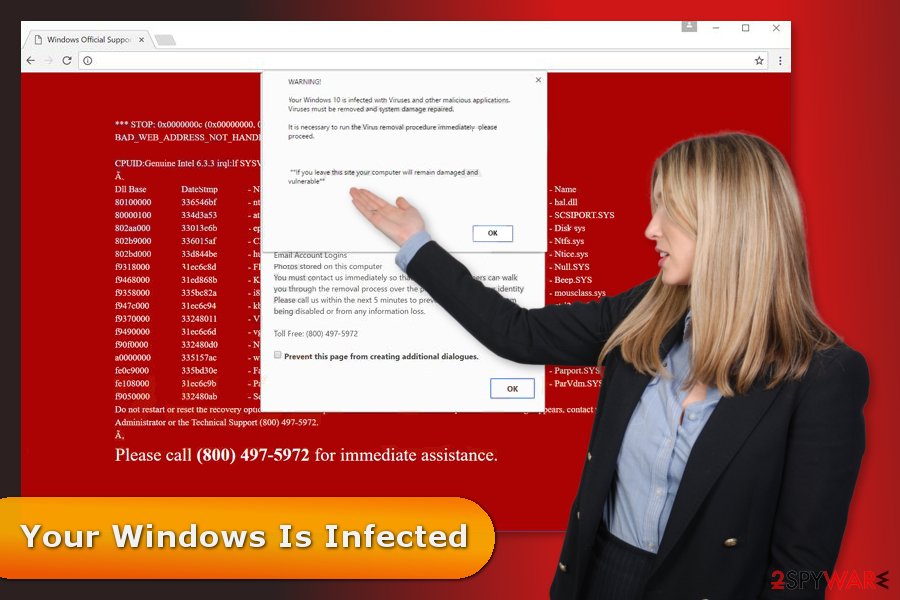 The illustration of "Your Windows Is Infected" pop-up virus