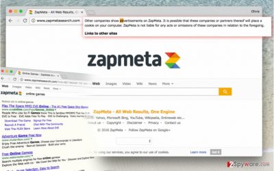 Picture showing functionality of Zapmetasearch.com search virus