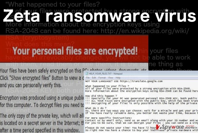 A ransom note illustration of the Zeta ransomware virus