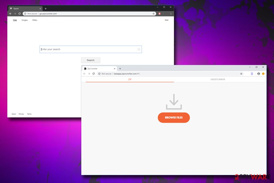Zip Cruncher hijacks browser
