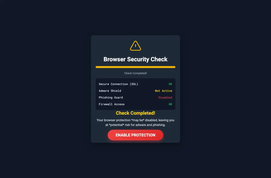 A page called Browser Security Check on convert2mp3.tv with an Enable protection button