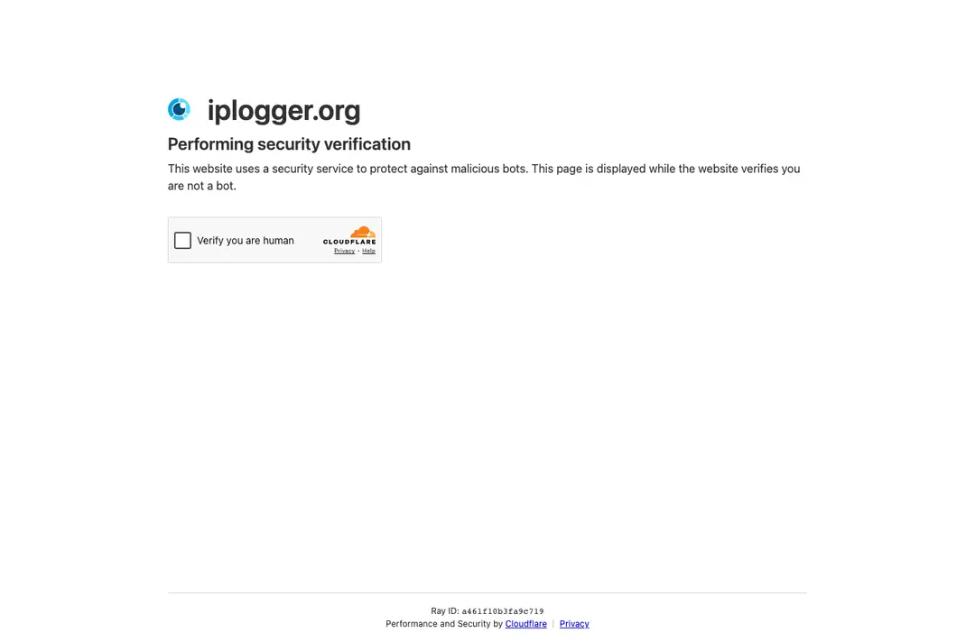 A white page headed iplogger.org and Performing security verification, with a Cloudflare Verify you are human box