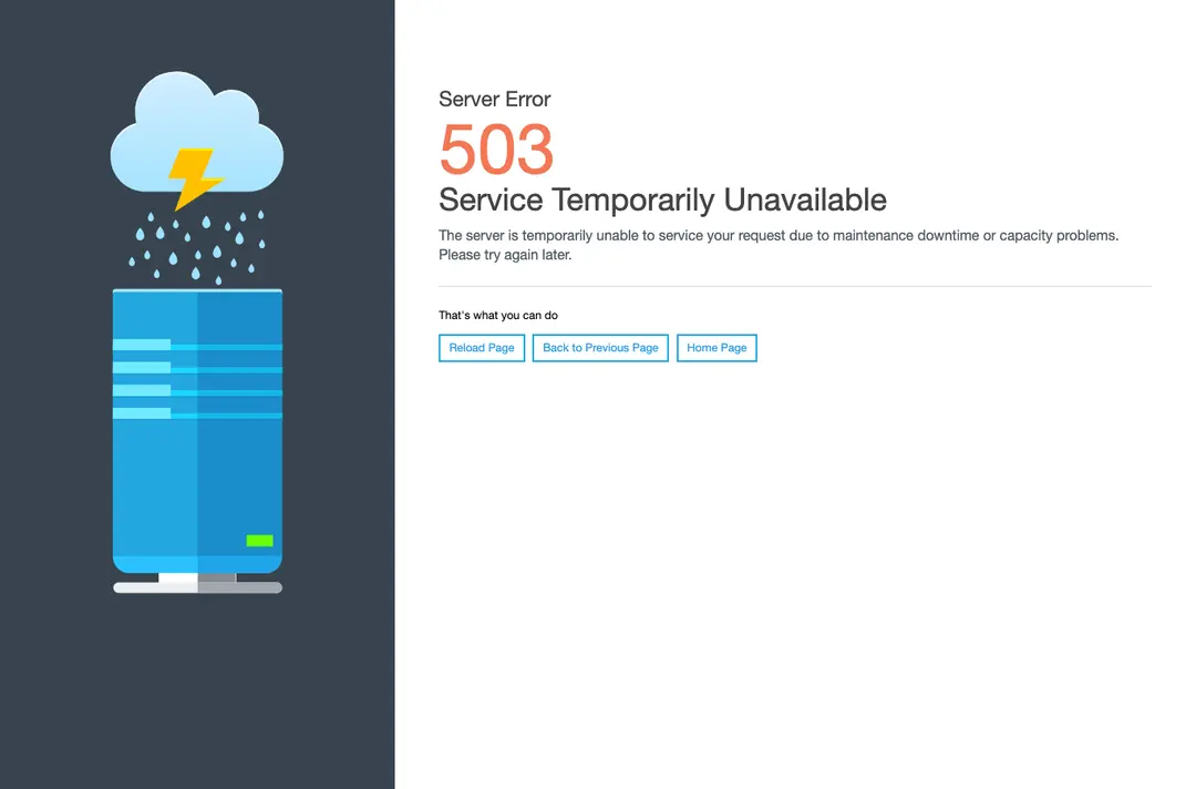 Our browser test of reinigung-kosanke.de on 9 October 2026: a grey and white page with the text Server Error 503 Service Temporarily Unavailable and three buttons