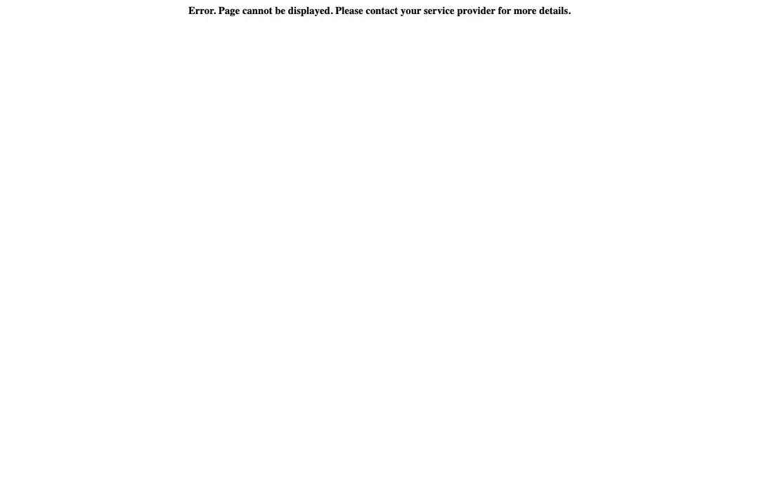 A blank white browser page with one line of text reading Error. Page cannot be displayed. Please contact your service provider for more details, shown by survey-smiles.com in our test