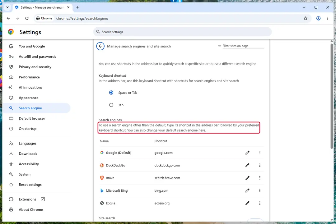 Chrome Settings with the Search engine and On startup sections
