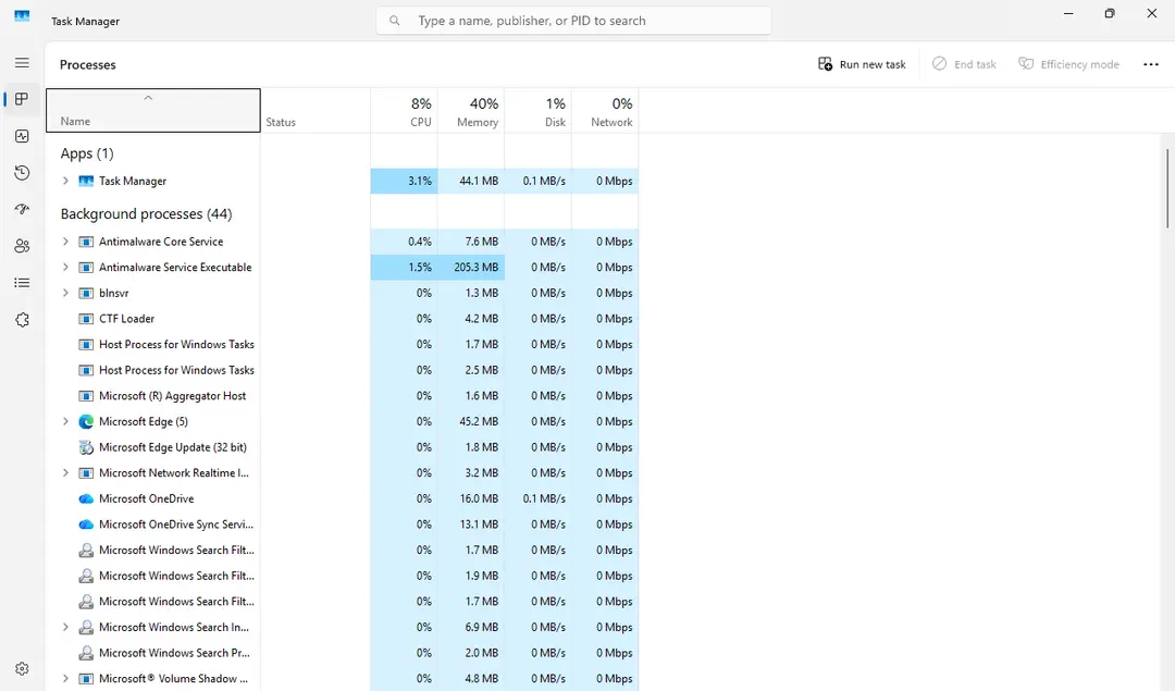Windows 11 Task Manager on the Processes tab, with the list sorted so an unknown browser process can be found and its file location opened