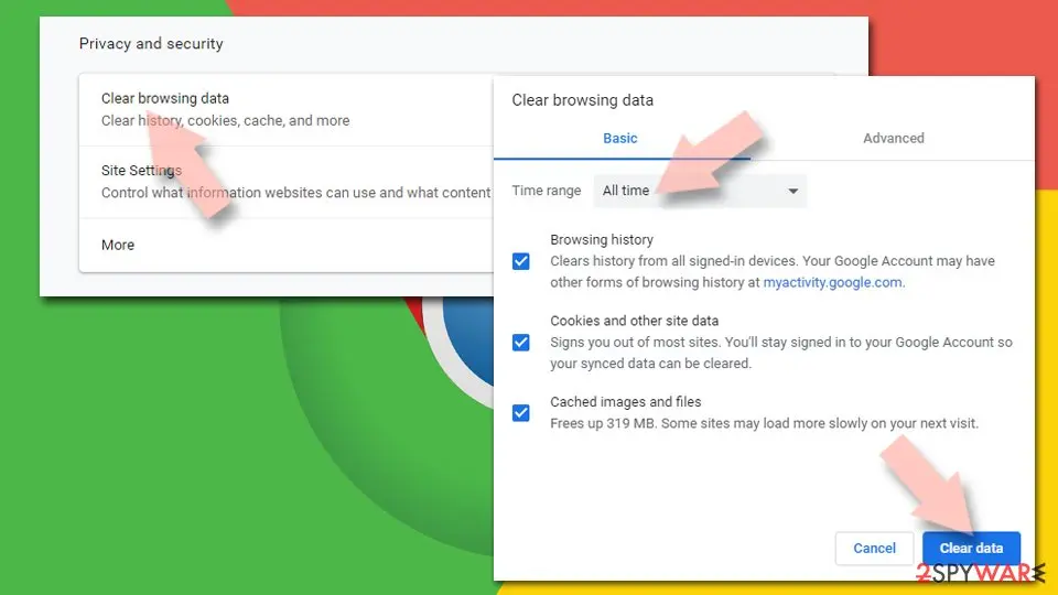Haloweenpromob2.click: clear browser cache and data chrome