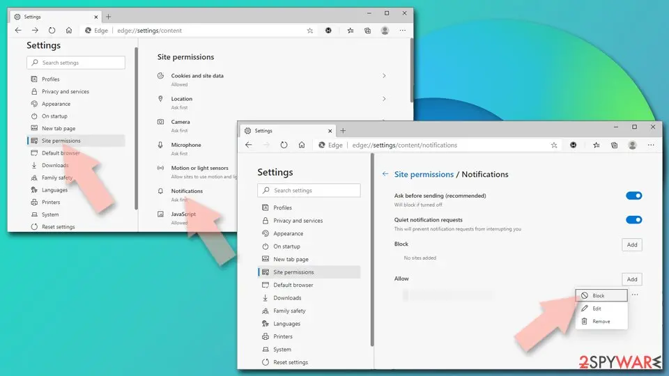 Activesafe.site: stop site notificatins chromium edge