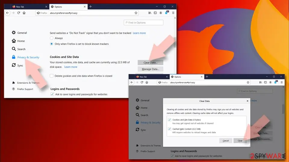 Haloweenpromob2.click: clear cookies and site data firefox