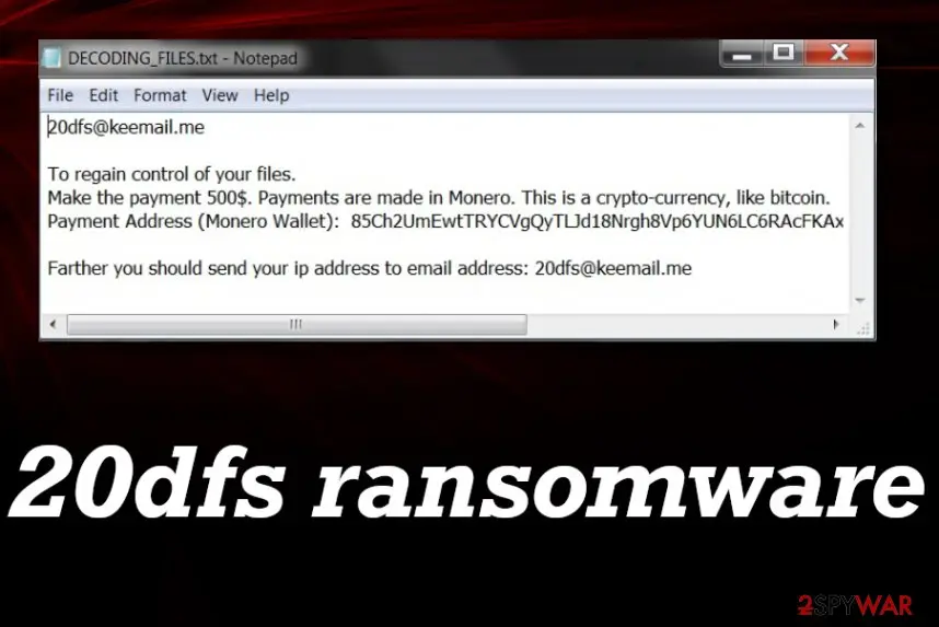 Screenshot of 20dfs ransomware: screenshot