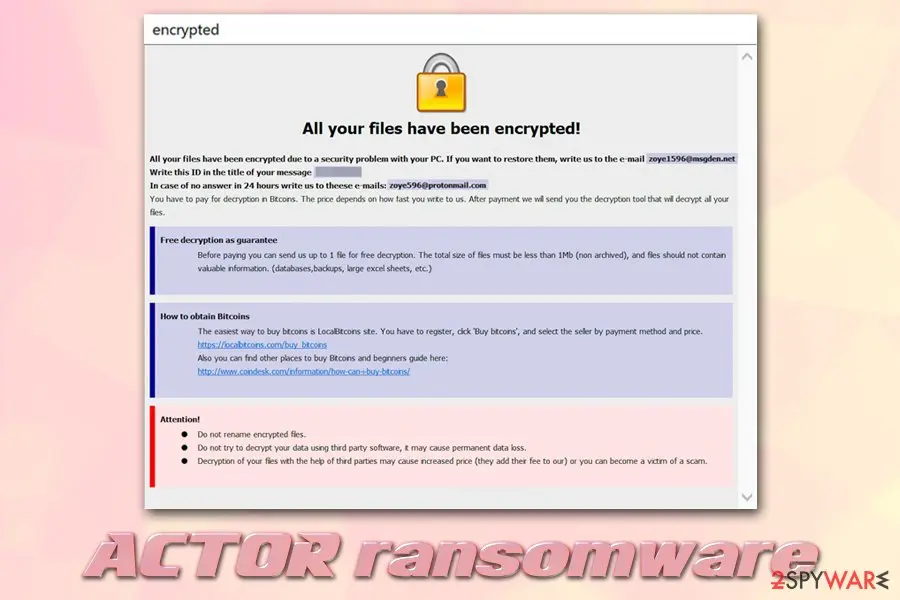 ACTOR ransomware: file locking virus