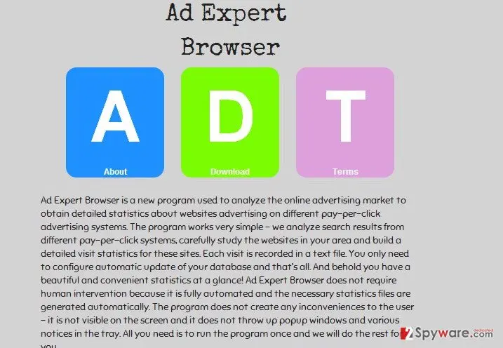 Ad Expert Browser virus: screenshot
