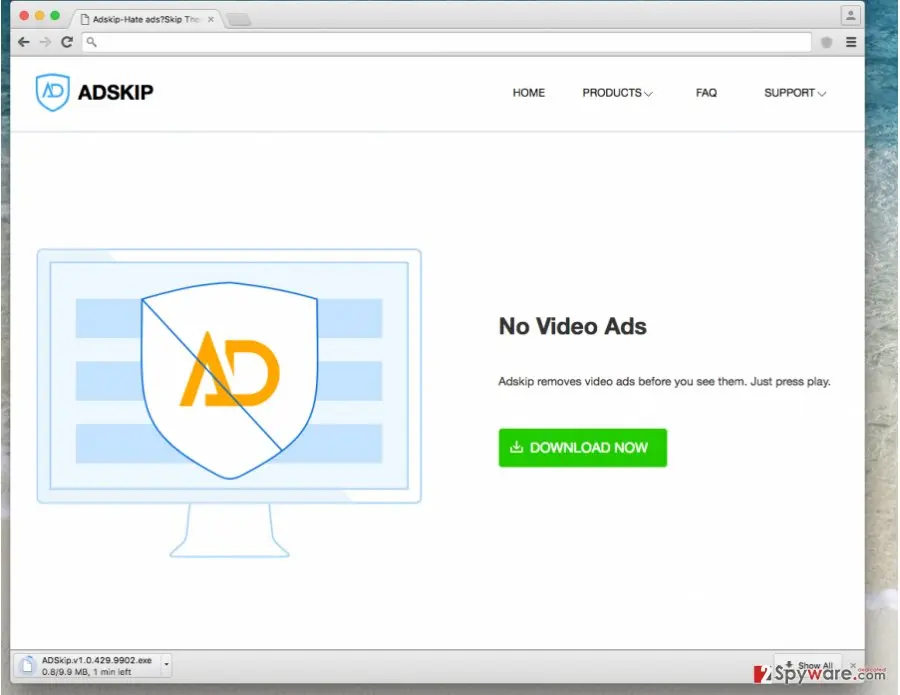 Adskip virus: adskip adware page