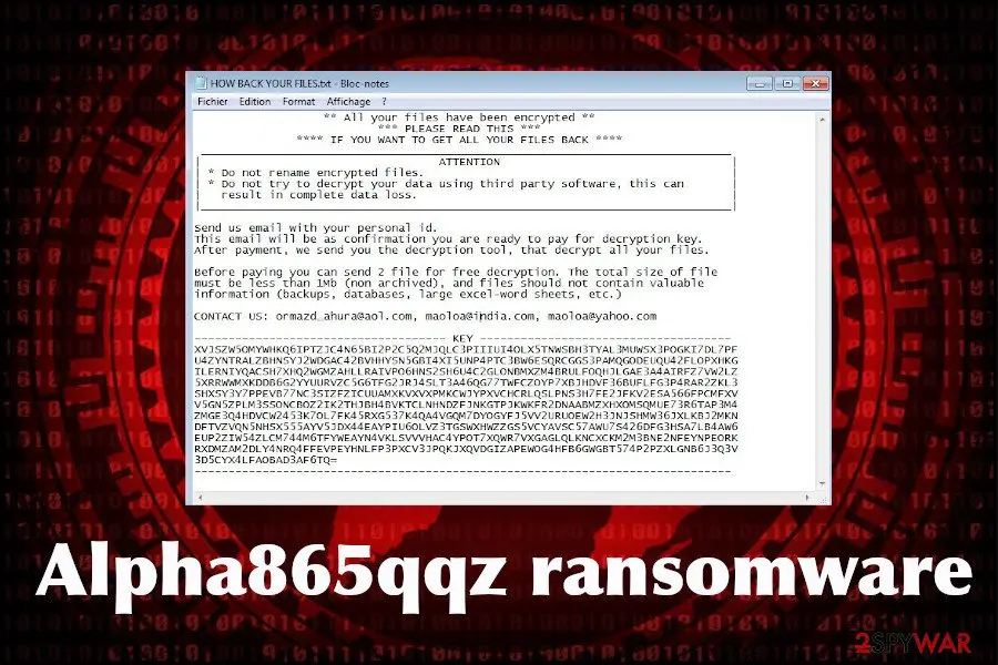 Screenshot of Alpha865qqz ransomware: screenshot