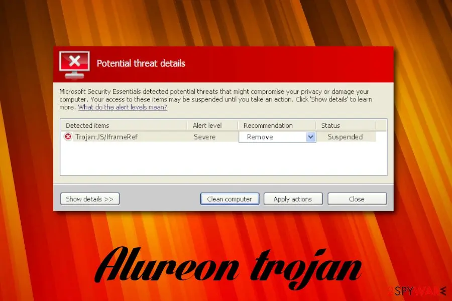 Screenshot of Alureon virus: trojan