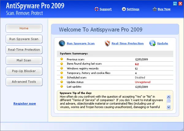 AntiSpyware Pro 2009: screenshot