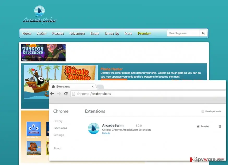 Arcade Swim ads: arcade swim adware virus website screenshot