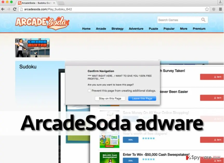 Screenshot of ArcadeSoda ads: screenshot