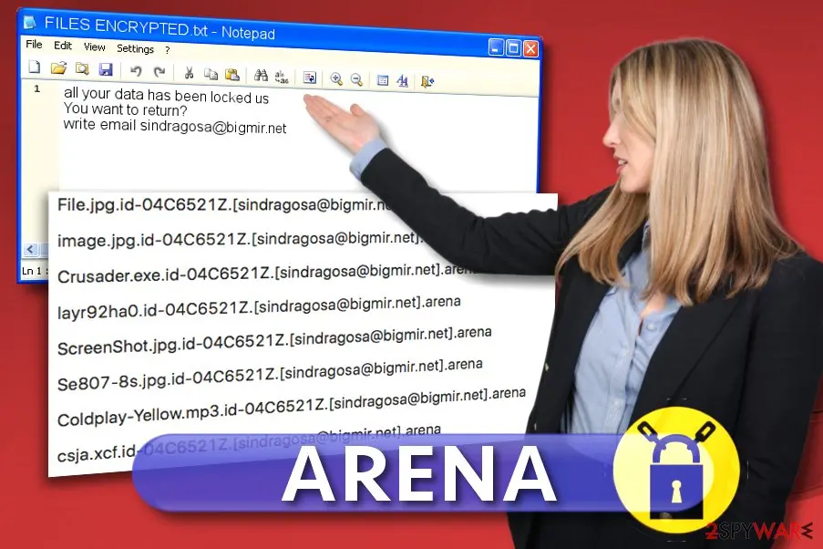 Screenshot of Arena ransomware: encryption