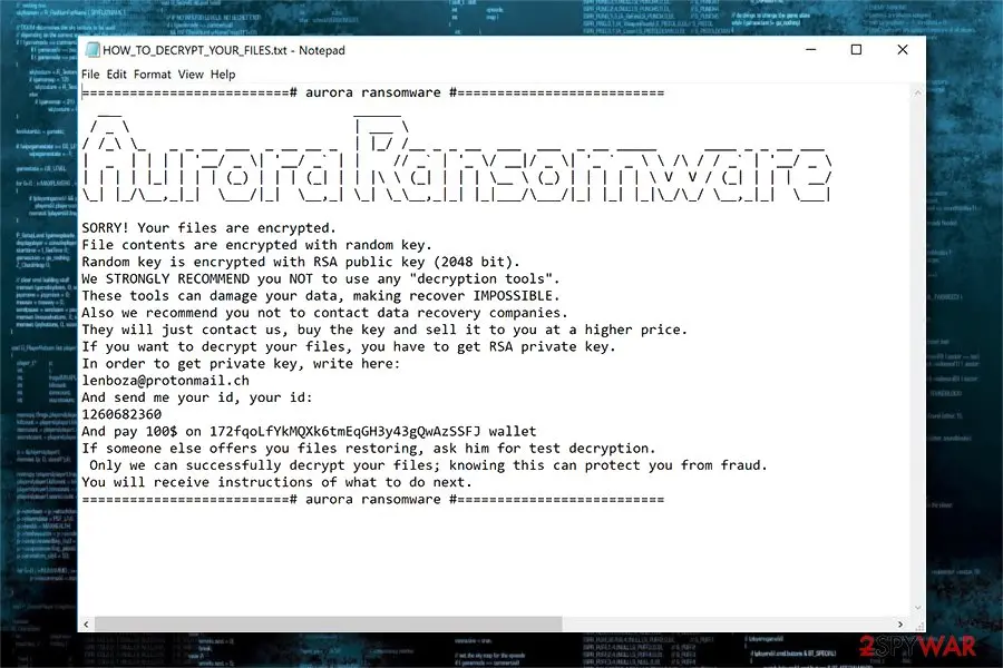 Aurora ransomware: aurora virus has a new version