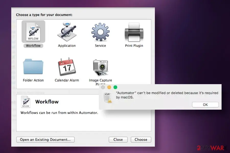 Screenshot of Automator virus: screenshot