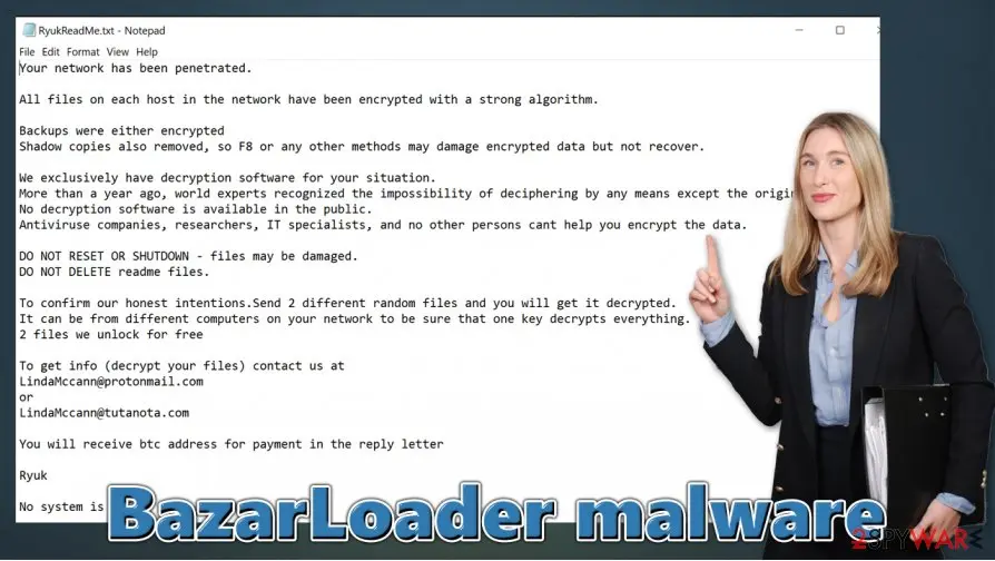 BazarLoader malware: virus ryuk ransomware