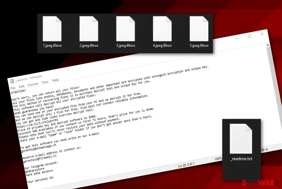 Screenshot of BBOO ransomware: virus
