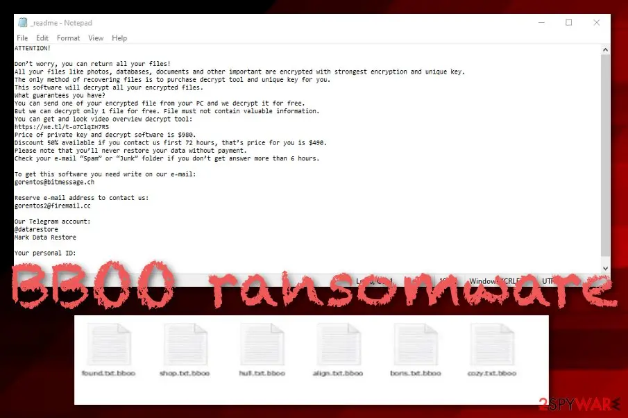 Screenshot of BBOO ransomware: screenshot