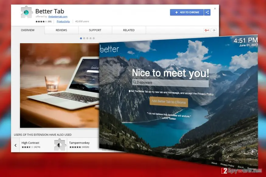 Better Tab virus: screenshot