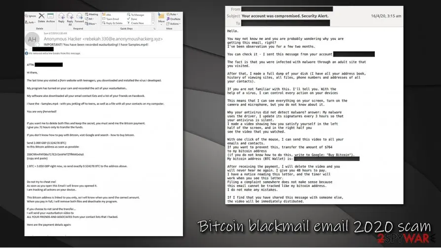 Extortion Scam: bitcoin blackmail email 2020 scam