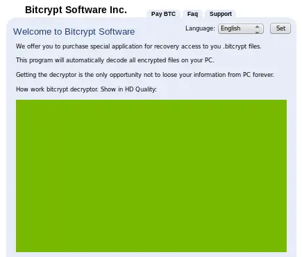 Screenshot of BitCrypt virus: 1